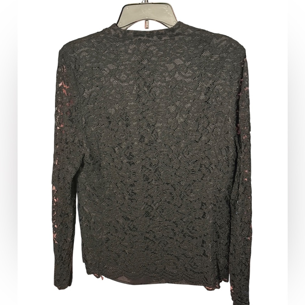 Kate Hill Black Lace Shirt Jacket Snap Button Blouse Size 10 - Picture 3 of 5